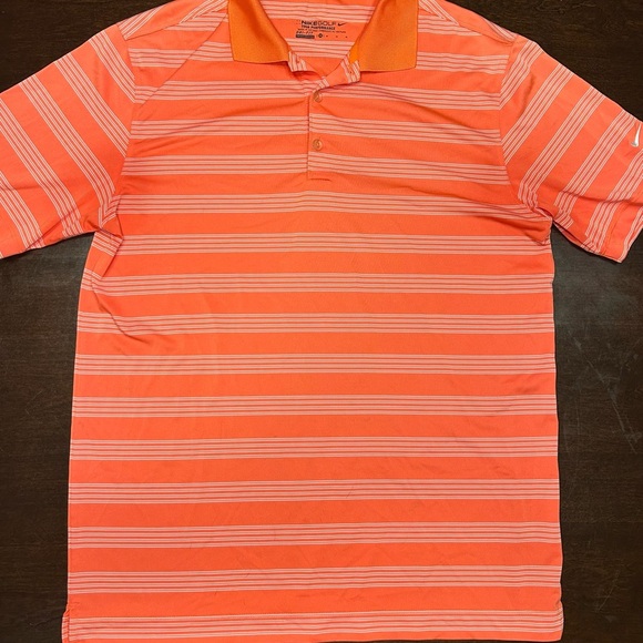 Nike Men's Bright Orange Striped Polo Shirt - Picture 1 of 3